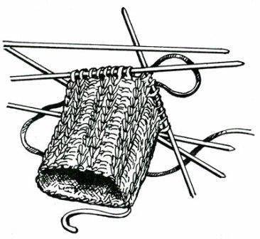 Резинка носка, вывязанная на четырех спицах